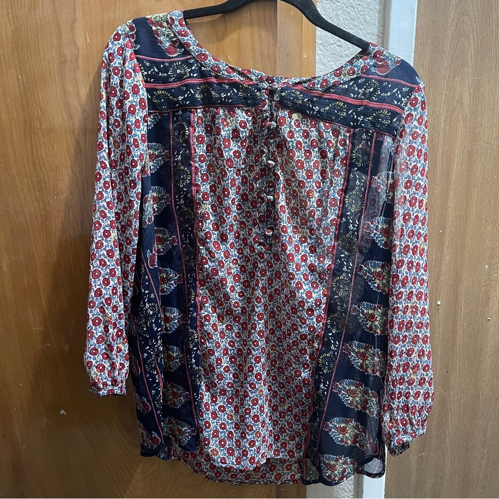 Lucky Brand Peasant Top Sheer Size Large